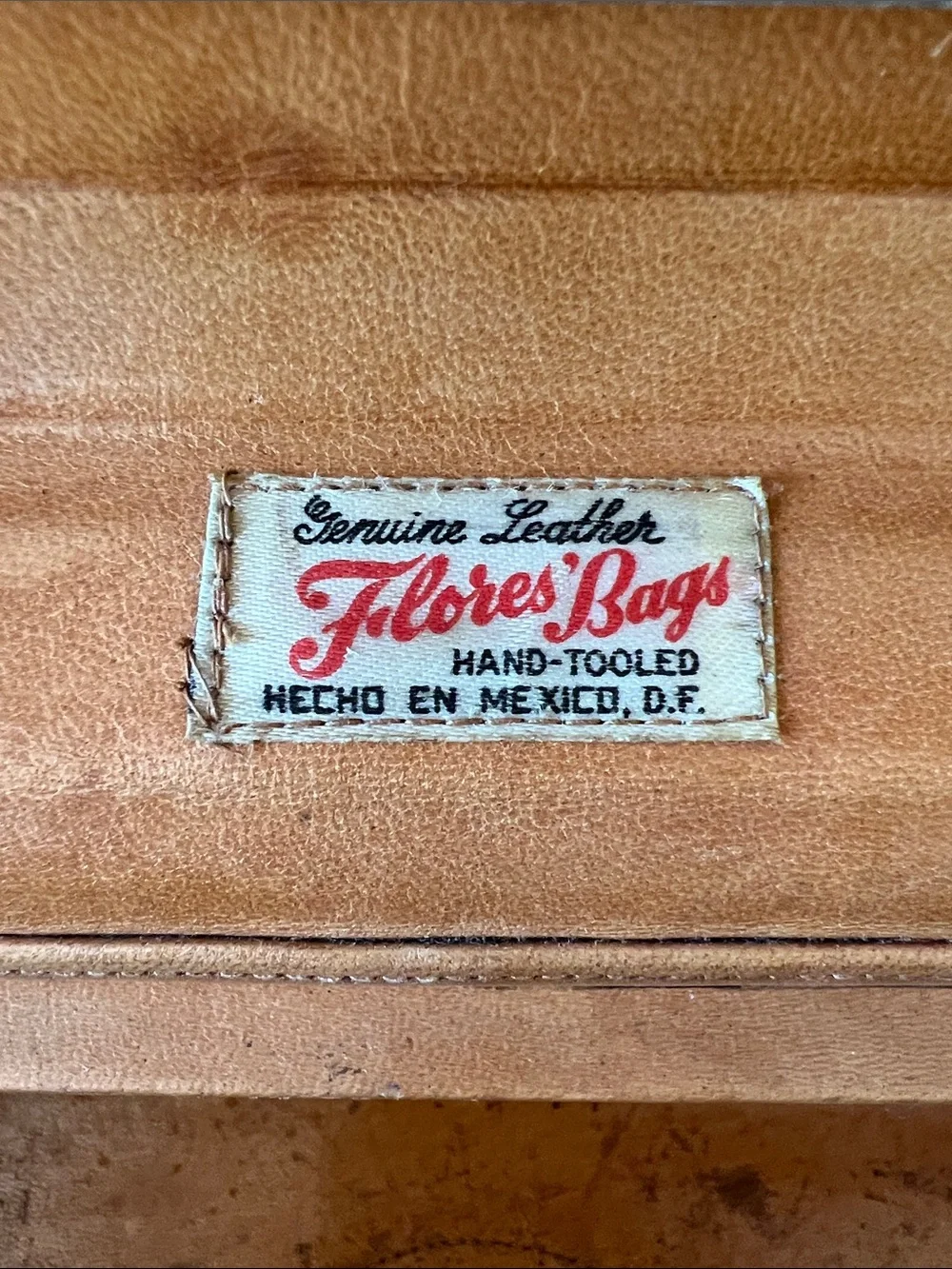 Flores’ Bags Vintage Tooled Leather Floral Travel Case - Brown